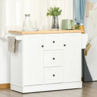 HOMCOM Modern Kitchen Island, Utility Cart on Wheels with Barn Door, Buffet Cabinet with 3 Drawers 2 Compartments, White(m-1)