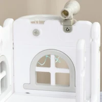 Qaba 5 in 1 Toddler Slide with Basketball Hoop, Climber, Telescope, Storage Basket, for 1-3 Years Kids Indoor Use, Grey(m-9)