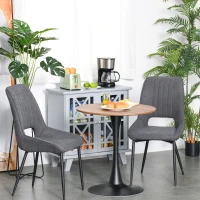 HOMCOM 27.5" Round Dining Table with Metal Pedestal Base for Living Room, Natural Wood/Black(m-10)