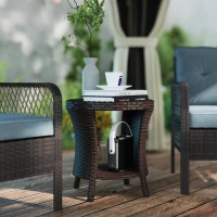 Outsunny 18" Wicker Outdoor Coffee Table, PE Rattan Patio Side Table with 2-Tier Storage, Composite Wood Top, Brown(m-1)