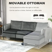 HOMCOM Convertible Sectional Sofa Couch, Modern L-Shaped Couch, 3 Seater Sofa with Reversible Ottoman for Living Room, Apartment, Small Space, Grey(m-5)
