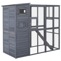 PawHut Wooden Outdoor Catio with Platforms, Asphalt Roof, Ramps, Gray(m-11)