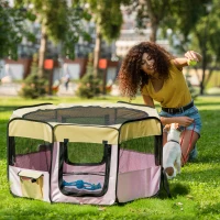 PawHut 49-inch Large Exercise Puppy Pet Playpen Portable Dog Cat Pet Play Pen Pet Cage Tent Kennel Crate Pink Carry Bag Included(m-1)