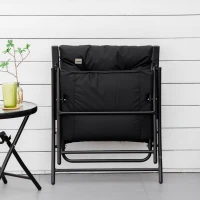 Outsunny Foldable Lounge Chair, Fabric Upholstered Recliner, Outdoor Lounger with Armrest, Metal Frame for Backyard, Black(m-7)