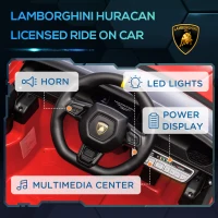 Qaba 12V Lamborghini Huracan Licensed Kids Electric Car with Remote Control, Spring Suspension, Transport Wheels, Red(m-4)