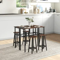HOMCOM Bar Table Set of 6 Bar Table and Stools for 4 2 Breakfast Tables and 4 Stools for Living Room Dining Room Rustic Brown(m-1)