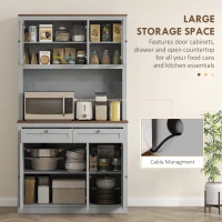 HOMCOM 71" Kitchen Pantry Cabinet with Microwave Stand, Kitchen Hutch with 2 Drawers and Adjustable Shelves, Gray(m-4)