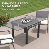 Outsunny 35"-71"  Extendable Aluminium Outdoor Dining Table, Slatted Top Patio Table for 4-6 Person, for Garden, Backyard, Grey(m-4)