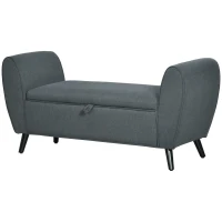 HOMCOM Modern Upholstered Storage Bench with Arms, Linen-Feel Fabric Ottoman Bench for Bedroom Entryway Living Room, Dark Gray(m-11)