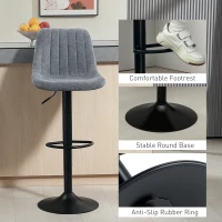 HOMCOM Adjustable Barstools Set of 2, Swivel Bar Stools with Back and Footrest for Kitchen Island Counter, Charcoal Grey(m-9)