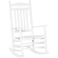 Outsunny Wooden Outdoor Rocking Chair, Patio Rocking Chair with Slatted High Back and Armrests for Porch, Garden, Lawn, White(m-11)
