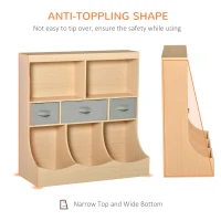 HOMCOM Kids Bookcase, Toy Storage Organizer Cabinet, Children Display Bookshelf with Drawers for Toys, Clothes, Books, Natural Wood Color(m-4)