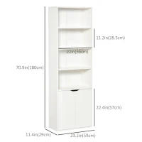HOMCOM 4-Tier Open Bookshelf with Doors Modern Home Office Bookcase Storage Cabinet for Living Room Bathroom Study, White(m-3)
