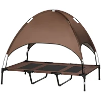 PawHut 48" x 36" Elevated Portable Dog Cot Cooling Pet Bed with UV Protection Canopy Shade, Coffee(m-1)
