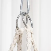 Outsunny Hanging Hammock Chair, Cotton Rope Porch Hammock Swing with Metal Frame and Cushion, Large Macrame Seat for Patio, Garden, Bedroom, Living Room,  Cream White(m-8)