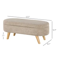 HOMCOM Storage Ottoman Bench, 43.3" Upholstered End of Bed Bench with Wood Legs, Modern Entryway Bench, Beige(m-3)