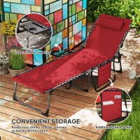 Outsunny Outdoor Folding Lounge Chair, Reclining Chaise Lounge Tanning Chair with Adjustable Back, Side Table, Headrest, Red(m-6)