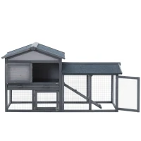 PawHut 58" Large Rabbit Hutch Outdoor Indoor, Wooden Bunny Hutch, Guinea Pig Cage with Run, Removable Tray, Asphalt Roof, Lockable Doors and Ramp, for 1-2 Small Rabbits, Chickens, Ducks, Dark Gray(m-8)