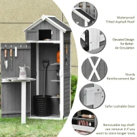 Outsunny 30.75''x 20.75''x71.75'' Garden Wood Storage Shed with Workstation, Hooks and Ground Nails Multifunction Lockable Sheds & Outdoor Storage Asphalt Roof Tool Organizer, Grey(m-6)