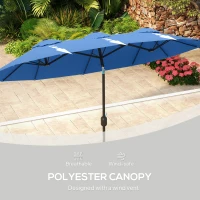 Outsunny Double-sided Patio Umbrella, 9.5' Outdoor Umbrella with Push Button Tilt and Crank, 3 Air Vents and 12 Ribs, Navy Blue(m-7)