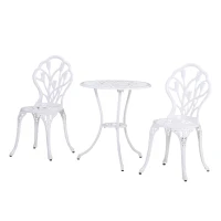 Outsunny 3 Pieces Patio Bistro Set, Outdoor Cast Aluminum Garden Table and Chairs with Umbrella Hole for Balcony, White(m-11)