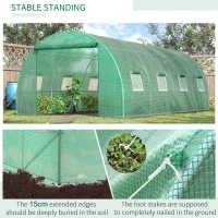 Outsunny Walk-in Tunnel Greenhouse, 19 x 10 x 6.6 ft Hoop House with Zipped Roll-Up Door and 8 Mesh Windows, Outdoor Greenhouse with Galvanised Steel Frame, Green(m-5)