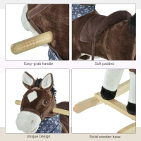 Qaba Kids Plush Ride-On Rocking Horse Toy Cowboy Rocker with Fun Realistic Sounds for Child 3-6 Years Old, Brown(m-6)