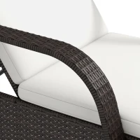 Outsunny Wicker Outdoor Chaise Lounge, 5-Level Adjustable Backrest PE Rattan Pool Lounge Chair with Wheels, Cushion & Headrest, Brown and Cream White(m-9)