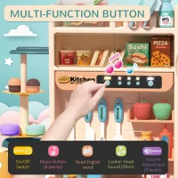 Qaba Play Kitchen for Kids with Sink Water, Music, 113 Toys, Color-Changing Food, Educational Pretend Role Playset Imaginative Toy with Spray Music Light, for 3-6 Years Old(m-4)