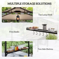 Outsunny 8' x 5' Grill Gazebo, Double Tiered Barbecue Grill Gazebo Shelter with Side Awning, 2 Side Shelves, 6 Hooks, Khaki(m-6)