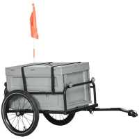 Aosom Steel Trailer for Bike, Bicycle Cargo Trailer with Storage Box, Safe Reflectors, Max Load 88LBS(m-2)