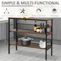 HOMCOM 3 Tier Bookshelf Industrial Display Rack, 39 Inch Wood Metal Bookcase with Adjustable Feet for Living Room, Balcony, Kitchen, Brown(m-5)