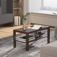 HOMCOM 2 Tier Coffee Table with Storage Shelf, Rectangular Center Table for Living Room, Home Office Furniture Walnut(m-8)