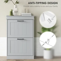 HOMCOM Shoe Storage Cabinet with 2 Flip Drawers and Adjustable Shelves, Narrow Shoe Cabinet for 10 Pairs of Shoes, Grey(m-6)