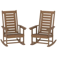 Outsunny 2 Pieces Outdoor Rocking Chairs, HDPE Patio Rockers with 28" High Back, Wide Armrests for Porch Backyard, Brown(m-11)