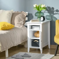 HOMCOM Wooden3-Tier Modern Nightstand with Pullout Shelf, Adjustable Open Shelf, and Door Cabinet, White(m-1)