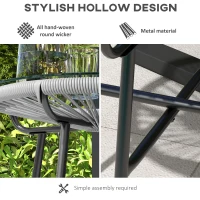 Outsunny Rattan Side Table, Round Outdoor Table, with Round PE Rattan and Tempered Glass Table Top for Patio, Garden, Grey(m-5)