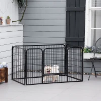 PawHut 32"W 4-Panel Metal Dog Pen Exercise Pet Playpen Dog Indoor/Outdoor Fence, Black(m-7)