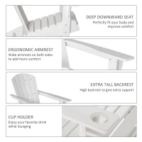 Outsunny Adirondack Chair with Cup Holder, All Weather Patio Chair HDPE Lounger, Fire Pit Seating High Back and Wide Seat for Outdoor, Backyard, Garden, Deck, Lawn, White(m-5)