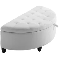 HOMCOM Half Moon Storage Ottoman, Upholstered Button Tufted Storage Bench with Lift Lid and Wood Legs, for Living Room, Entryway, White(m-11)