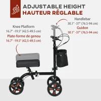 HOMCOM Steerable Knee Walker, Foldable Knee Scooter with Dual Braking System, Adjustable Height, Crutch Alternative, Black(m-4)