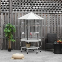 PawHut 77" Flight Bird Cage Hexagon Covered Canopy Portable Aviary With Storage(m-7)