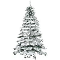 HOMCOM 7.5ft Artificial Snow Flocked Christmas Tree Xmas Tree Holiday Home Indoor Decoration for Party with Foldable Feet, Green(m-11)