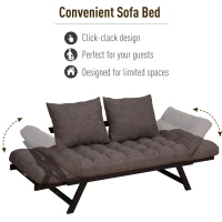 HOMCOM Convertible Sofa Bed Futon Loveseat Living Room with Pillow, Adjustable 3-Position Sofa Bed Soild Wood Frame, Dark Grey(m-5)