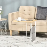 HOMCOM C-Shaped End Table, Side Table with Storage Bag, Laptop Table for Living Room, Bedroom, Oak(m-10)