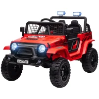Qaba 12V Ride on Car, Ride on Truck w/ Remote, 4 Suspension Wheels, 3 MPH Max Speed, Music, Horn & Lights, Red(m-1)
