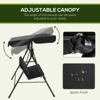 Outsunny 3-Seat Outdoor Patio Swing Chair w/ Cushion, Steel Frame Stand, Adjustable Tilt Canopy for Patio, Garden, Black 2(m-4)