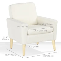 HOMCOM Fabric Accent Chair, Modern Upholstered Armchair with Wood Legs and Wide Padded Seat, Cream White(m-3)