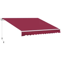 Outsunny 12' x 8' Patio Awning, Canopy Retractable Sun Shade Shelter w/ Manual Crank Handle for Deck, Yard, Red(m-11)