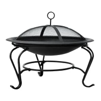 Outsunny 22" Round Firepit Patio Fireplace Garden Heater Portable Wood Burning Porch with Poker and Spark Screen Black(m-11)